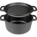 BROWIN® 330527 - Casserole en fonte avec poêle - 3,5 l - Plat à pain robuste - 2 en 1 - Avec couvercle - Poêle en fonte - Passe au four