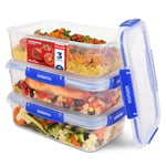 Sistema KLIP IT PLUS Leakproof Food Storage Containers | 2.2 L | Airtight, Stackable & Nestable Meal Prep Containers with Lids | School Lunch Boxes | BPA-Free | 3 Count, Blue