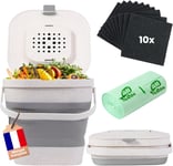 Composteur De Cuisine 4-En-1 (Greenbox2024)-Poubelle À Compost 4L Sans Odeur Pour Cuisine + Appartement ¿ Kit Avec Seau + 10 Filtres À Charbon + 25 Sacs Poubelle + Guide Compost (Grise)