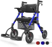 VOCIC Déambulateur Fauteuil Roulant 2 en 1 pour personnes âgées,Chaise de transport Rollator en aluminium réglable en hauteur pour l'extérieur et les voyages,Bleu(Garantie 5 ans)