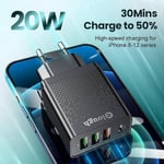 20 W 4-porttinen USB Pd laturi Qc3.0 Pd4.0 Fast Wall Adapter Eu Plug iPhonelle, Huaweille, Samsungille, Oppolle, Redmille