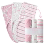 ikads Baby Swaddle Blanket 0-3 Months - 100% Breathable Organic Cotton Fabric - Baby Swaddle Wrap for New Born - Pack of 3 Baby Swaddles for Newborn with Hooks & Loop (Pink)