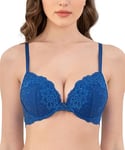 Deyllo Soutiens-Gorge Femme Rembourré avec Armature Dentelle Lingerie Push-up Brassiere Classiques Brassière Maintien Bleu Saphir 95D