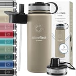 Stainless Steel Water Bottle with Straw & 3 Lids: 1 & 0,5L Leak-Proof BPA-Free Vacuum Insulated ACTIVE FLASK Drinking Bottles Hot Cold: Double Walled Outdoor Drink Thermo Mug Tea Coffee Sport Gym Bike