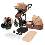 Magic ZC 3 in 1 Pushchair Pram Travel System, Baby Stroller 3 in 1 with Reversible Two Pushing Modes, Newborn Infant Carriage One-Click Folding, Toddler Buggy Aluminum Frame (Khaki 588)