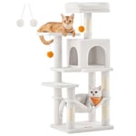 Feandrea Arbre à Chat Hauteur 112 cm, Tour de Jeux pour Chats, avec 4 Poteaux à Griffer, 2 Plateformes, 1 Niche, 1 Hamac, 2 Pompons, en Tissu Peluche, Multi-Niveaux, Blanc Crème PCT261T01