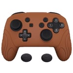 PlayVital Samurai Edition Ergonomic Silicone Skin Protective Case for Nintendo Switch Pro Controller, Soft Anti-slip Controller Grip Protector for Switch Pro with Thumb Grip Caps - Signal Brown