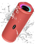 HEYSONG Portable Bluetooth Speaker, Waterproof Wireless Outdoor Speakers with LED Light, Enhanced Bass, IPX7 Floating, 40H Play, TF Card, True Wireless Stereo for Party, Shower, Gifts for Men - Poppy Red