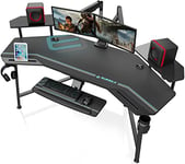 EUREKA ERGONOMIC Bureau Gaming LED 182x76cm Bureau Gamer Professionnel en Forme d'Aile Bureau d’Ordinateur Informatique avec Plateau de Clavier,Étagère de Moniteur Réglable,Tapis de Souris