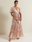 Phase Eight Fleur Metallic Maxi Dress, Rose Gold