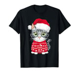 Funny Christmas Cat In Santa Hat Ugly Sweater Kitty T-Shirt