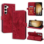 CASAFUNY Coque Samsung Galaxy S23 Plus Antichoc Étui Samsung S23+ 5G Housse Protection en Cuir Magnétique Flip Case Portefeuille Etui en Protecion pour Samsung Galaxy S23 Plus 5G, Rouge