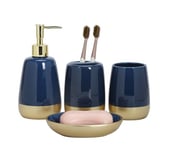 Lot de 4 Accessoires de Salle de Bain de Luxe en céramique, Distributeur de Savon, Porte-Brosse à Dents, gobelet, Porte-Savon, Bleu Marine