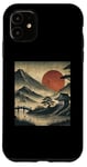 Coque pour iPhone 11 Village japonais vintage jardin vue montagne paysage soleil