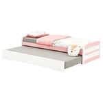 IDIMEX Lit gigogne Lorena 1 Personne tiroir lit Fonctionnel 90 x 190 cm pin Massif lasuré Blanc et Rose