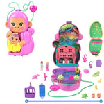 Polly Pocket Maman Singe et Son Bébé Coffret avec animaux et 13 accessoires, jouet 2 en 1 sac à main à porter, HWP04