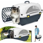 Yardin - Caisse de Transport en Plastique pour Chat et Chien, Poignée de Transport et Gamelle Incluses, Pour petits animaux jusqu'à 10 kg, 61 x 37 x