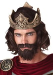 Medieval King Arthur Brown Men Costume Wig Beard Mustache