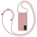 Coque pour Samsung Galaxy S20 FE avec Cordon, Silicone Étui Housse Souple Antichoc avec Collier Lanière Corde Réglable Téléphone pour Samsung S20 FE 5G/4G, Rose