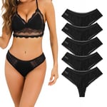 Demegimi Culotte Femme Dentelle Slip Invisible Shorty Doux Sexy Lingerie String sous Vetement Stretch Slips Taille Multipack Lot de 5