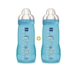 MAM Easy Active 2nd Age Colourful Baby Bottle - 330 ml - från 6 månader - Flow Teat X - Set med 2 - Boy