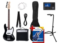 Pack Basse Electrique Guitare Jazz JB-Style Amplificateur Housse Support Noir