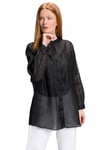 Ulla Popken Femme Grandes Tailles Chemisier Rami, Aspect Lin, col Montant, Plastron, Manches Longues Noir 50+ 808767100-50+