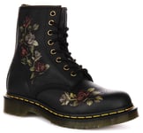 Dr Martens 1460 Decayed Rose Leather Lace Up Womens Boot Black UK 3 - 8