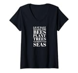 Womens Save the Bees, Plant Trees, Protect the Seas Environmental V-Neck T-Shirt