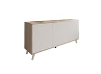 Buffet Dabaid, Buffet du salon, Commode de salon, Garde-manger de cuisine, 154x40h72 cm, Chêne clair et Blanc