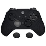 PlayVital Housse de Protection pour Xbox Elite Série 2 Manette,Coque en Silicone Souple pour Xbox Elite Série 2 Controller,Grip Cover Antidérapante avec Capuchon de Joystick-Noir(Édition Samouraï)