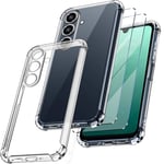 New&Teck Coque pour Samsung Galaxy A16 4G/5G + 2 Verre Trempé Protection écran, Housse Etui en Silicone TPU Souple, Bumper avec Coins Renforcés, Protection Claire. (Transparent)