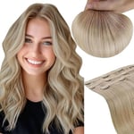 RUNATURE Extension a Clip Blond Extension de Cheveux à Clips Invisible Brun Doré avec Blond Clair Clip Extension Cheveux Naturel Epais 14 Pouces/35cm 3 Pièces/50g #16P22