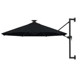 Parasol Mural Avec Mât Métallique Et Led 300 Cm Noir Helloshop26 02_0008693