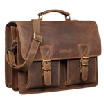 STILORD 'Jeffrey' Porte Document Femme et Homme Cuir Sac d'Enseignant XL Sac à Bandoulière Ordinateur Portable 15,6 Classeur A4 Trolley, Couleur:Marron Moyen