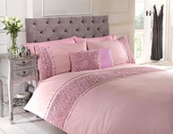 Rapport Duvet Quilt Cover Set Bedding Raised Rose & Ribbon Polycotton, Cotton and Polyester