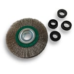 Brosse circulaire INOX Ø 125 mm Epaisseur 2 rangs Fil souple 0.20 mm ondulé Alésage 16 mm Touret meuleuse affûteuse ponceuse Brossage décapage