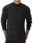 COOFANDY T-Shirt Thermique à Manches Longues pour Homme - Demi-Col Roulé, Slim Fit avec Lignes Verticales et Monochrome, Basique d'automne et d'hiver Noir-Col Montant L