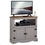 Meuble banc TV style mexicain avec 2 portes et 1 niche en pin massif gris/brun