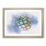 Big Box Art The Rubik Cube in Abstract Framed Wall Art Picture Print Ready to Hang, Oak A2 (62 x 45 cm)