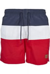 Urban Classics Trefärgad block badshorts (Röd/Navy/Vit,L)