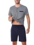 Irdcomps Ensembles de Pyjama Coton Été Pyjama Homme Ete Court Doux à Manches Courtes col V Vêtements de Nuit Short Vêtements de Détente Couleurs Contrastées Ensemble Pyjama Estival Bleu&Gris XXL