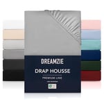 Dreamzie Drap Housse 140x190/200 cm pour Matelas Épais jusqu'à 33 cm - 100% Polyester Microfibre - Gris Certifié sans Produits Chimiques (Oeko TEX), Drap Housse avec Élastique Complet