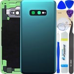LUVSS for Samsung Galaxy S10e SM-G970 Backing Cover Glass Replacement Panel Case Housing + Camera Lens + Repair Manual DIY Tools Kit (Prism Green)
