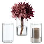 Grand vase en verre, pour votre bouquet ou votre bougie, set de 3, h x d : 15 x 9,5 cm, transparent - Relaxdays