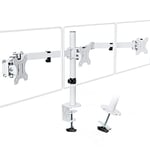 PUTORSEN Support de Bureau PC Moniteur pour 3 Écrans LCD LED de 13"-27" - Clamp Équipé, Charge Max 7 kg par Moniteur White