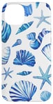 Coque pour iPhone 14 Plus Été côtier bleu coquillage, étoile de mer, femme