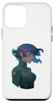 Coque pour iPhone 12 mini Fille aux cheveux violets courts de style anime et manga dans un haut vert foncé