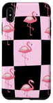 Coque pour iPhone XS Max Cute Pink Flamingo Checker Pink and Black Checkered Flamingo