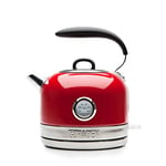 Haden Jersey Red Kettle - 1.5L Electric Kettle With Indicator Light & Temperature Gauge - 3000w Rapid Boil Kettle - Auto Shut-off, Boil-dry Protection, Stainless Steel Retro Kettle & Hot Water Boiler